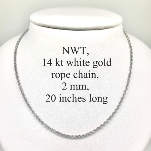 Jewelry - NWT 14 kt WG rope chain 2 mm 20 inches long